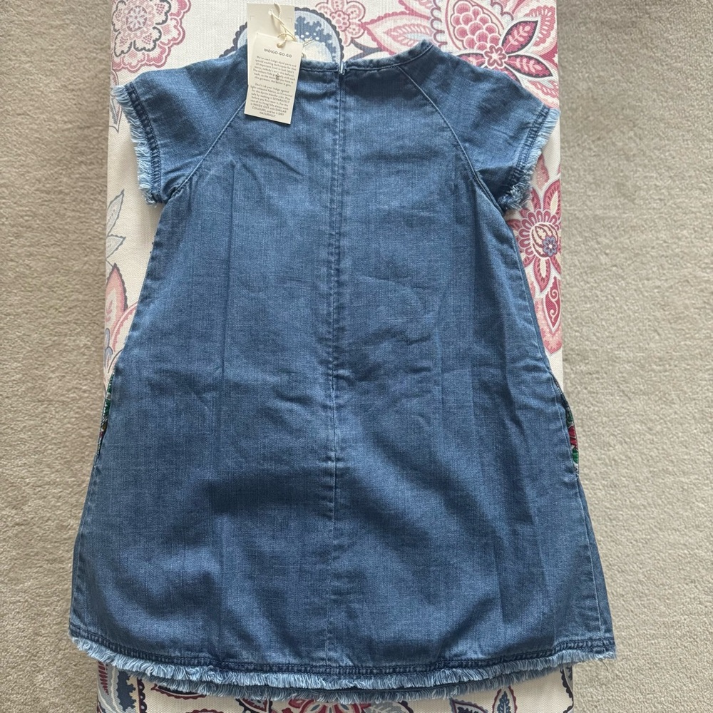 NWT Mini Boden Blue Denim Dress with Floral Lining 3/4T - Picture 4 of 4